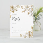 Classy luxury white and gold floral RSVP 招待状 (スタンド正面)