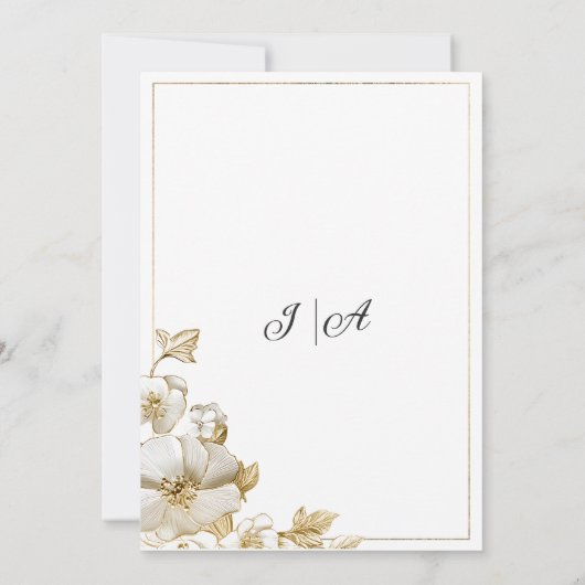 Classy luxury white and gold floral RSVP 招待状 (裏面)