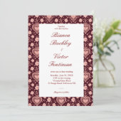 Classy Maximalist Victorian Heart Wine Red Wedding 招待状 (スタンド正面)