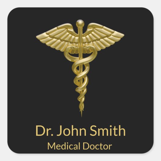 Classy Medical金ゴールドCaduceus on Black – ステッカー (正面)