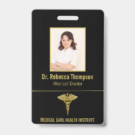 Classy Medical金ゴールドCaduceus on Black Photo ID バッジ