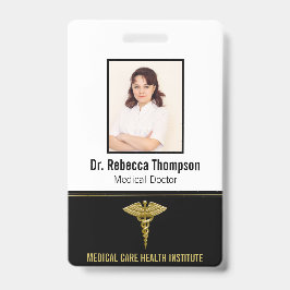 Classy Medical金ゴールドCaduceus on Black Photo ID バッジ