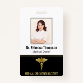 Classy Medical金ゴールドCaduceus on Black Photo ID バッジ