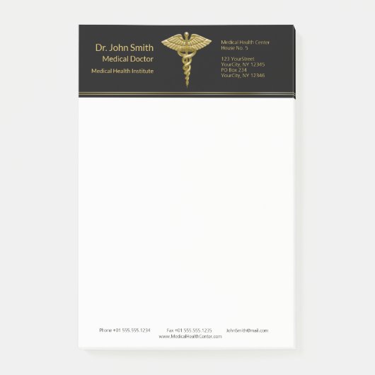 Classy Medical金ゴールドCadues Black Post-it®メモ ポストイット (正面)
