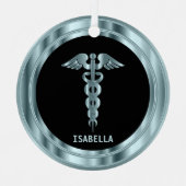 Classy Medical 👨 ⚕️ ‍ – 黒と青 メタルオーナメント (正面)