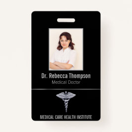 Classy Medical Silver CaduceusのブラックフォトID バッジ