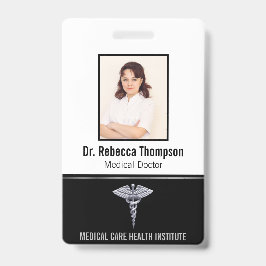 Classy Medical Silver CaduceusのブラックフォトID バッジ