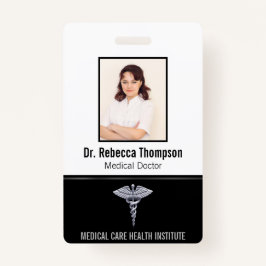 Classy Medical Silver CaduceusのブラックフォトID バッジ