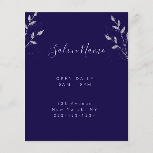 Classy Midnight Blue & Silver Elegant Salon  チラシ (裏面)