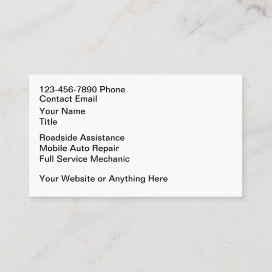 Classy Modern Auto Mechanic Roadside Assistance 名刺 (裏面)
