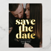Classy Modern Gold Foil Save the Date Card 箔シーズンポストカード (正面)
