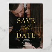 Classy Modern Gold Foil Save the Date Card 箔シーズンポストカード (正面)