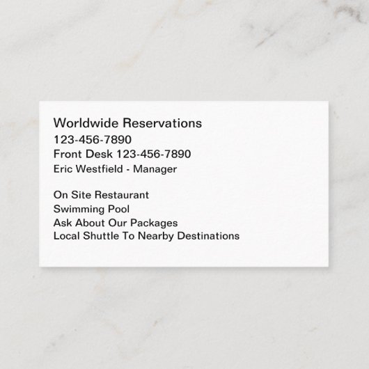 Classy Modern Hotel Travel Business Cards 名刺 (裏面)