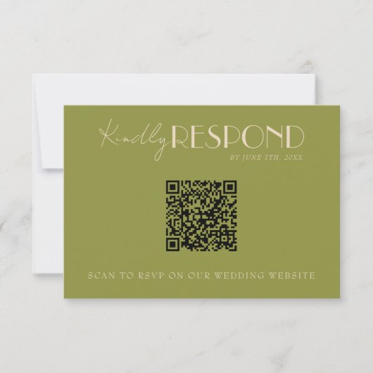 Classy Moss Green Old Money QR Code Wedding 出欠カード (正面)
