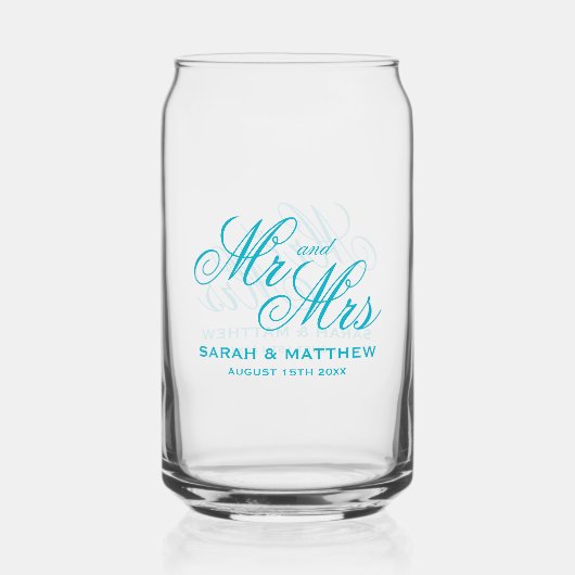 Classy Mr and Mrs wedding personalized azure blue ガラス缶 (正面)