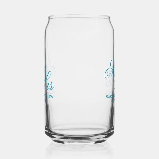 Classy Mr and Mrs wedding personalized azure blue ガラス缶 (左)