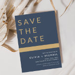 Classy Navy Blue日付金ゴールドの保存 セーブザデート<br><div class="desc">の結婚ネイビエレガントーブルーと金ゴールドは日付カードを保存。Save the Dateカードには手で書いたモダン草書タイポグラフィが含まれエレガント、シンプルとミニマルモダンムな結婚式の日のお祝いの後に使用すシンプルる。</div>