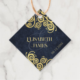 Classy Navy Blue & Data Swirls 結婚's Thank You フェイバータグ