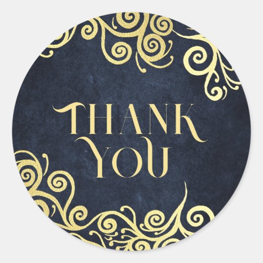 Classy Navy Blue & Data Swirls 結婚's Thank You ラウンドシール (正面)