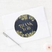 Classy Navy Blue & Data Swirls 結婚's Thank You ラウンドシール (封筒)