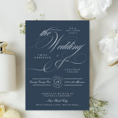Classy Navy Blue Elegant Calligraphy Wedding 招待状