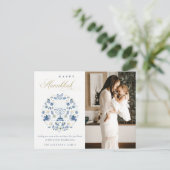 Classy Navy Blue Happy Hanukkah 1写真フローラ シーズンポストカード (スタンド正面)