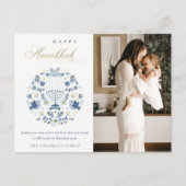 Classy Navy Blue Happy Hanukkah 1写真フローラ ポストカード (正面)