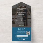 Classy Navy Blue RSVP写真QRコード結婚ズ オールインワン招待状 (内側)