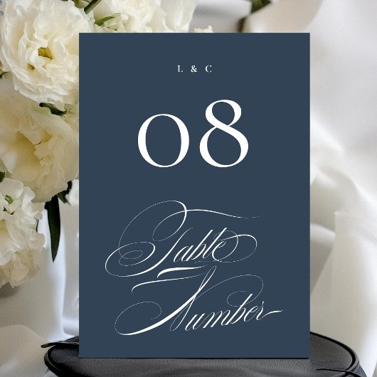 Classy Navy Blue Wedding 5 x 7 Table Numbers 招待状