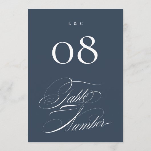 Classy Navy Blue Wedding 5 x 7 Table Numbers 招待状 (裏面)