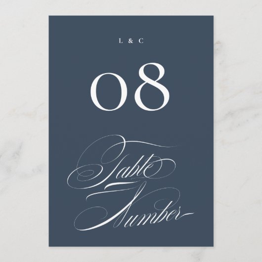 Classy Navy Blue Wedding 5 x 7 Table Numbers 招待状 (正面)