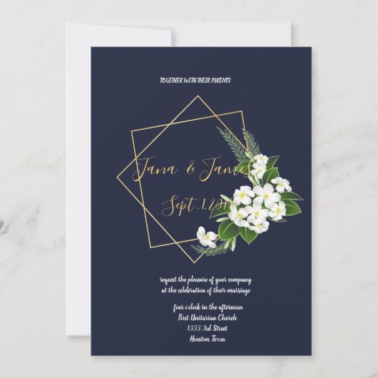 Classy Navy Geometric 結婚's（英語） 招待状 (正面)