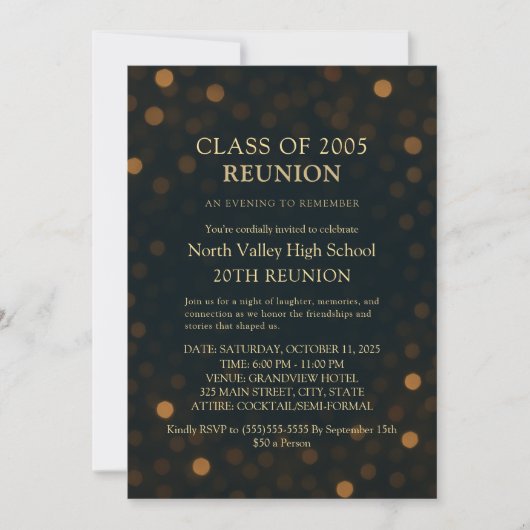 Classy Navy Gold 20th Class Reunion Invitation 招待状 (正面)