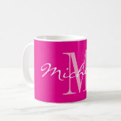 Classy neon pink name monogram coffee mug コーヒーマグカップ (正面左)