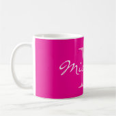 Classy neon pink name monogram coffee mug コーヒーマグカップ (左)