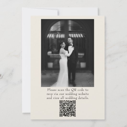 Classy Old Money Retro Photo QR Code Wedding 招待状 (裏面)