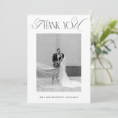 Classy Old Money Script Black White Photo Wedding サンキューカード (スタンド正面)