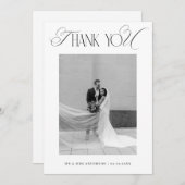 Classy Old Money Script Black White Photo Wedding サンキューカード (正面/裏面)