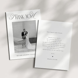 Classy Old Money Script Black White Photo Wedding サンキューカード