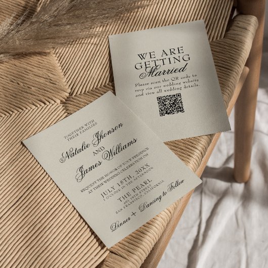 Classy Old Money Whimsical Retro QR Code Wedding 招待状