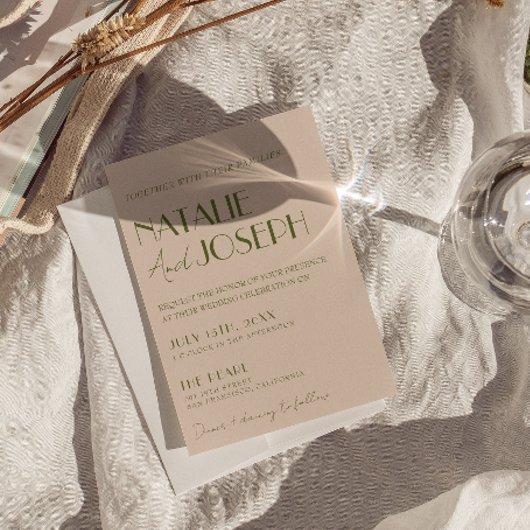 Classy Olive Green Brown Fancy Retro Wedding 招待状