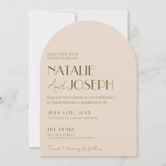 Classy Olive Green Fancy Retro Arched  Wedding 招待状 (正面)