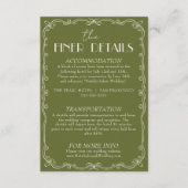 Classy Olive Green Ivory Old Money Wedding Details エンクロージャーカード (正面)