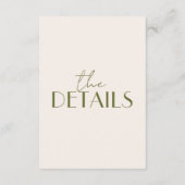 Classy Olive Green Ivory Old Money Wedding Details エンクロージャーカード (裏面)