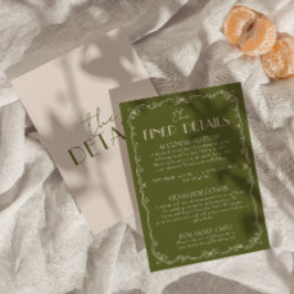 Classy Olive Green Ivory Old Money Wedding Details エンクロージャーカード