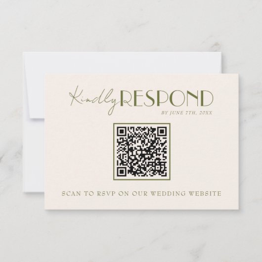 Classy Olive Green Old Money Fancy QR Code Wedding 出欠カード (正面)