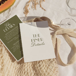 Classy Olive Green Old Money Fancy Wedding Details エンクロージャーカード