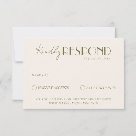 Classy Olive Green Old Money Luxury Wedding 出欠カード (正面)