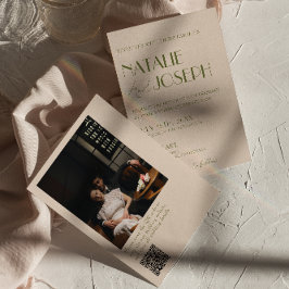 Classy Olive Green Old Money Photo QR Code Wedding 招待状