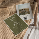 Classy Olive Green Old Money QR Code Photo Wedding 招待状